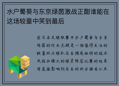 水户蜀葵与东京绿茵激战正酣谁能在这场较量中笑到最后