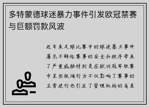 多特蒙德球迷暴力事件引发欧冠禁赛与巨额罚款风波