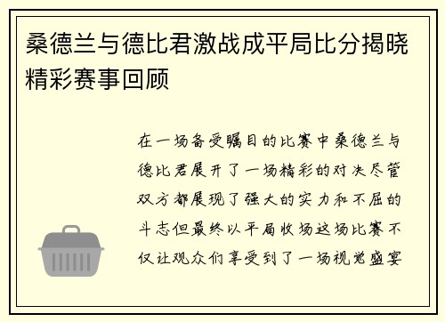 桑德兰与德比君激战成平局比分揭晓精彩赛事回顾