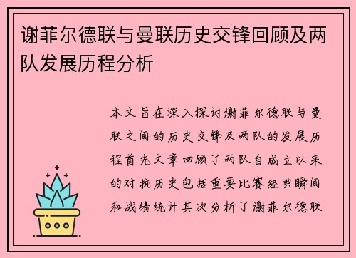 谢菲尔德联与曼联历史交锋回顾及两队发展历程分析